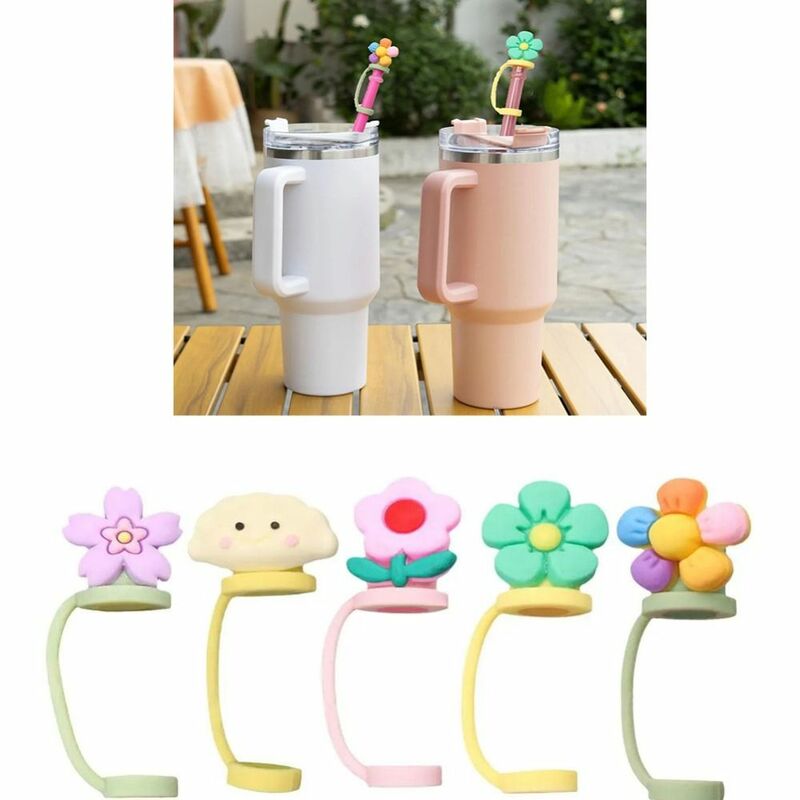 Silicone Flower Style Straw Topper Reusable Dust-Proof Straw Tips Lids Sealing Cartoon Style Straw Covers Cap for 8-9mm Straw