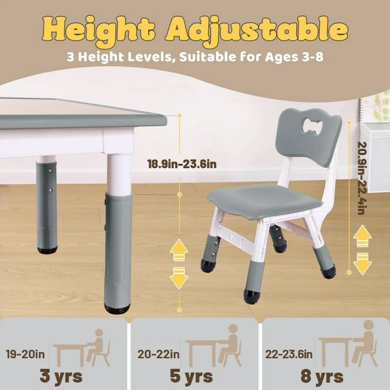 LIO-Ensemble table et chaises pour enfants, Batteries réglables, Facile à essuyer, Arts et artisanat, 4 chaises, recommandé, 3 à 8 ans