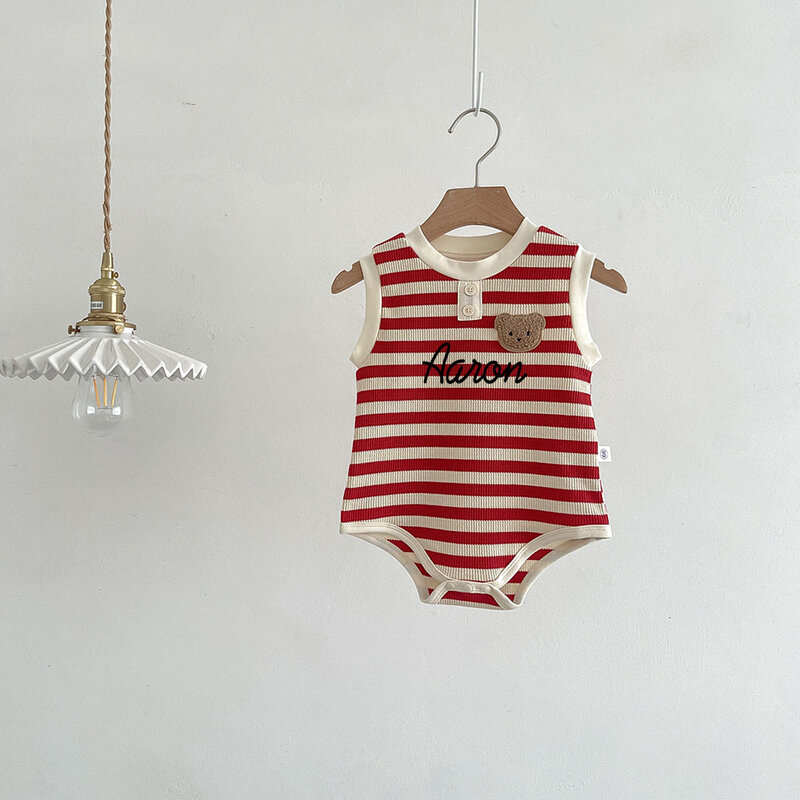 Jumpsuit bordir nama anak-anak disesuaikan nama Anda pakaian prasekolah musim panas anak-anak hadiah mandi bayi