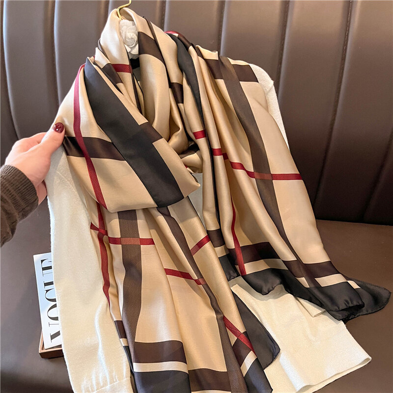 Lenço de seda de luxo da marca para o design feminino 180x90cm impressão xale envolve neckerchief senhora stoles bandana foulard echarpe 2022