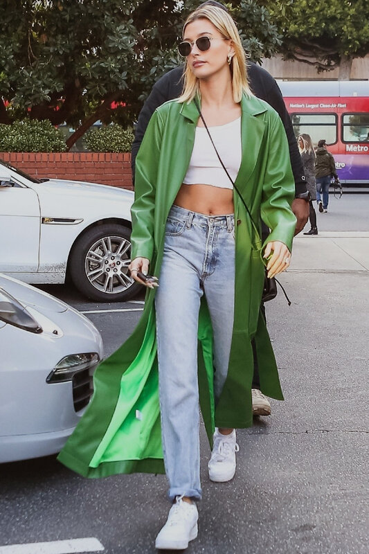 المرأة جلدية معطف 2022 جديد بولي Leather الجلود الركبة طول جيب كبير الأخضر خندق معطف المد شحن مجاني