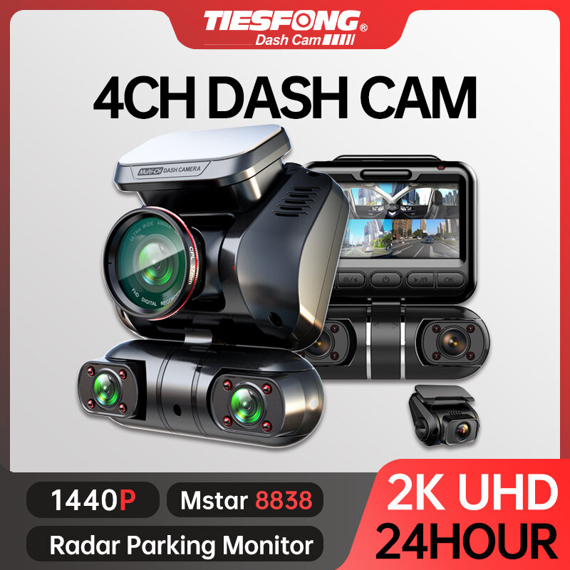 Tiesfong-m10max 2k 1440pカーダッシュボードカメラ, 車用のDashcam, 4チャネル, 360度, 24時間,駐車モード, ナイトビュー, 自動録画ビデオレコーダー, gセンサー, 内蔵のgps, wifi, 256gmax