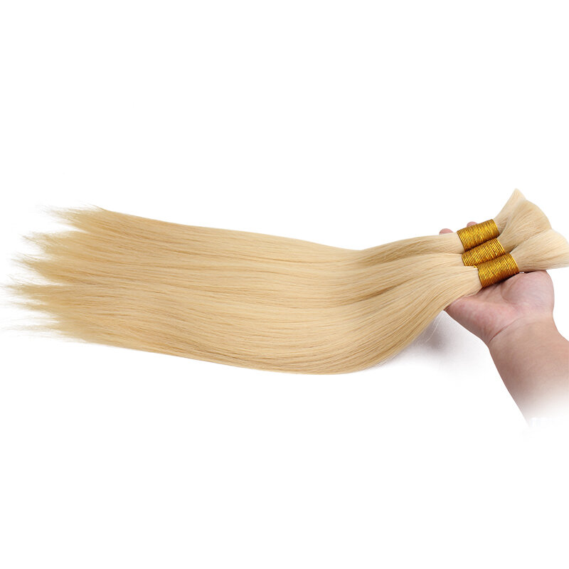 Rambut lurus jumlah besar 100% rambut asli Brasil Remy mesin rambut kepang manusia dibuat rambut pakan jumlah besar rambut pirang alami 50G/untai