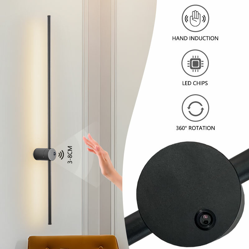 Lampu Dinding LED Sensor Nordic, lampu dinding LED saklar induksi tangan untuk kamar tidur ruang tamu dalam ruangan