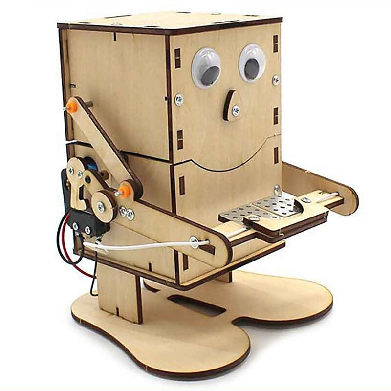DIY zabawki edukacyjne Model drewna połykanie monety Robot Puzzle zabawka technologia zestaw edukacja naukowa zabawki dla dzieci-Drop Ship