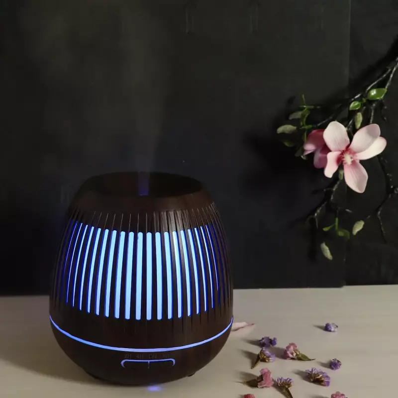 Diffuser minyak esensial pelembap WiFi cerdas, kompatibel dengan Alexa Google kontrol aplikasi rumah 400ml penyebar Aroma serat kayu gelap