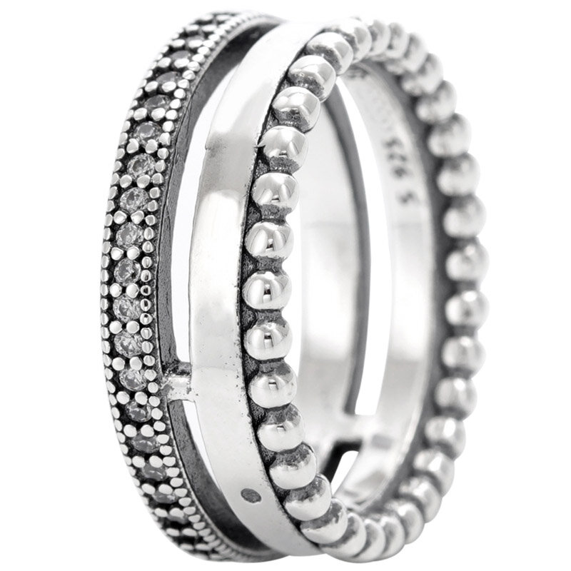 Authentique 925 Sterling Silver Ring Pave & Perles Signature Diadem Couronne I-D Anneaux Avec Clip Pour Femmes Cadeau DIY Bijoux