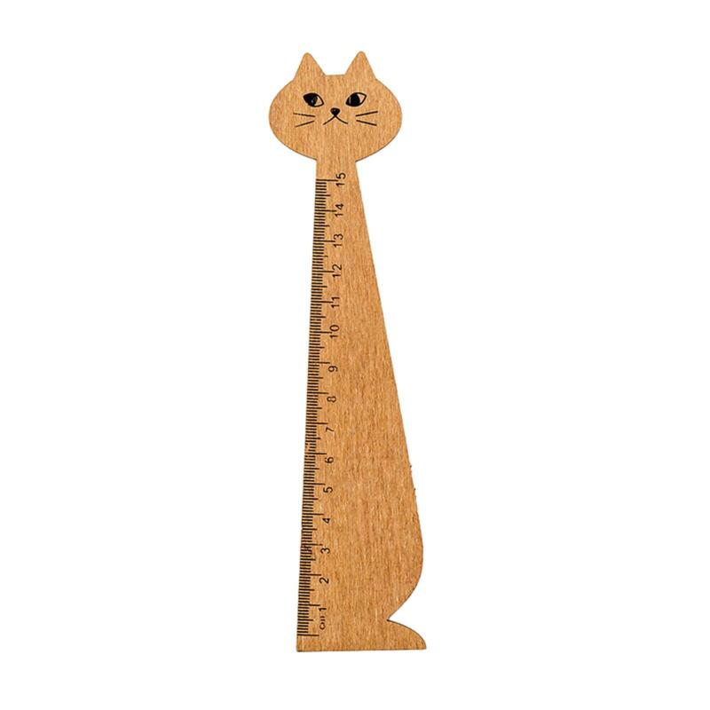 Penggaris bentuk kucing 1 ~ 10PCS, penggaris lurus hewan kayu lucu untuk alat tulis sekolah rumah