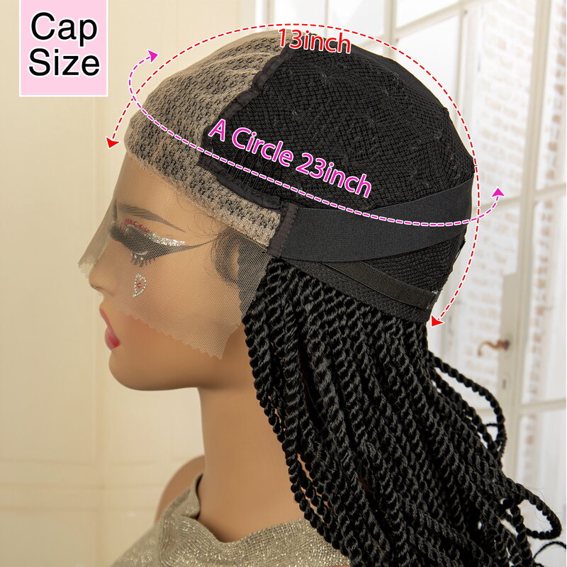 Syntetyczna plecione peruki typu Twist dla czarnoskórych kobiet bez zawiązków pudelek peruka 20-calowa koronkowa, lekka, pleciona peruka