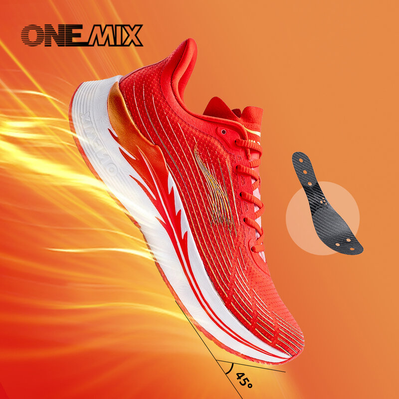 Onemix Sepatu Lari Balap Pelat Karbon Sneakers Bersirkulasi Sepatu Olahraga Sneakers Bantalan Maraton Profesional Baru