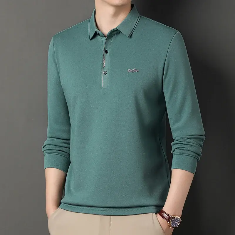 Autumn and Winter New Men's Velvet Thickened Solid Color Comfortable and Warm Fashion POLO Shirt Bottom