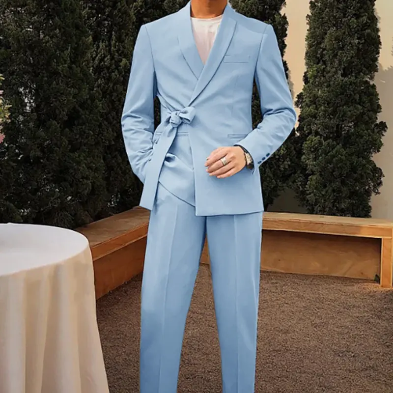 Champange-traje Formal con cinturón para hombre, esmoquin ajustado de 2 piezas para novio, chal de boda, solapa, chaqueta masculina personalizada con pantalones