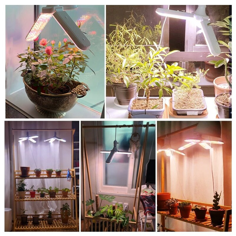 Foldable Full Spectrum LED Grow Light, Planta Crescente Luz, Phytolamp Bulb, Plantas de Interior, Flower Seedling, E27, 24W, 36W, 48W