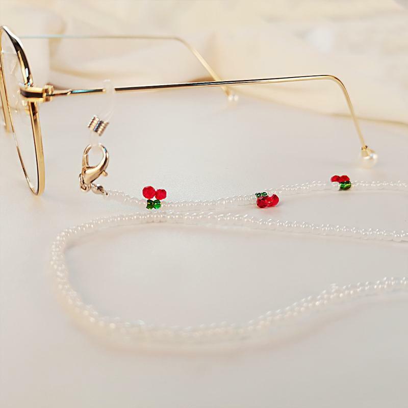 Vintage Rhinestone Bead Eyeglass Holder Mask Chain Cherry Rice Beaded Eyewear Chain Strap Hang Neck Glasses Chain Glasses Strap