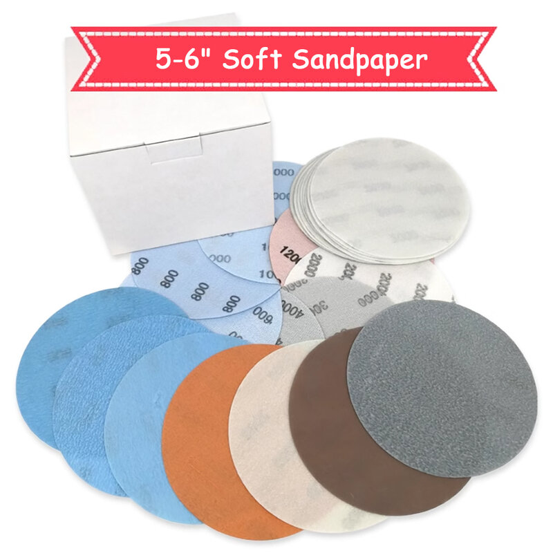FV Soft Converasive Disc Sandpaper, 5 ", 125mm, 6", 150mm, 600mm, 800, 1000, 1200, 5000Grit Backing, Dry Sandpaper, Car Painting Polishing
