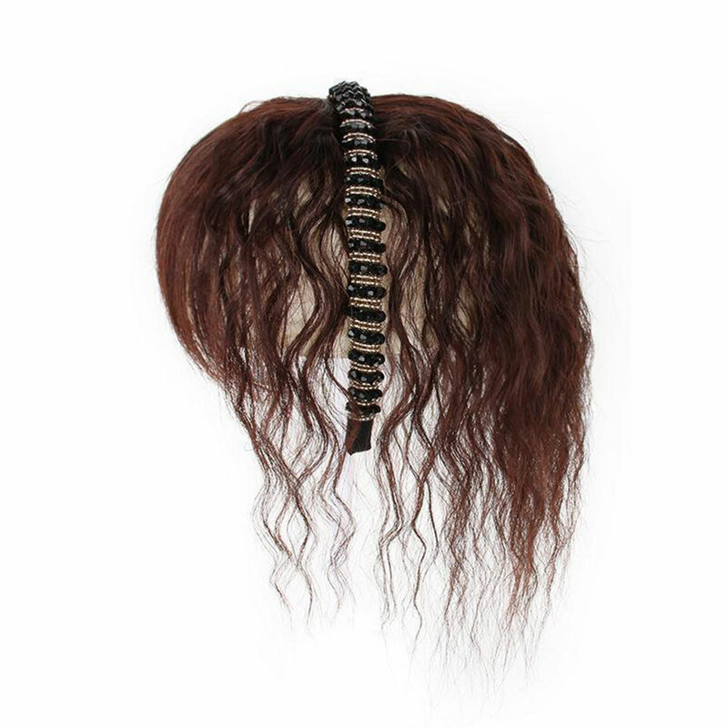 Jepit rambut Wig poni tipis, Wig sintetis sutra temperatur tinggi untuk wanita