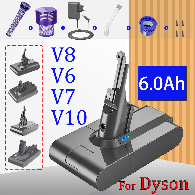 Bateria recarregável para aspirador Dyson, YH5, V8 Absoluto, 6000mAh, V6, V7, V8, V10, SV10, SV11, SV12, SV09