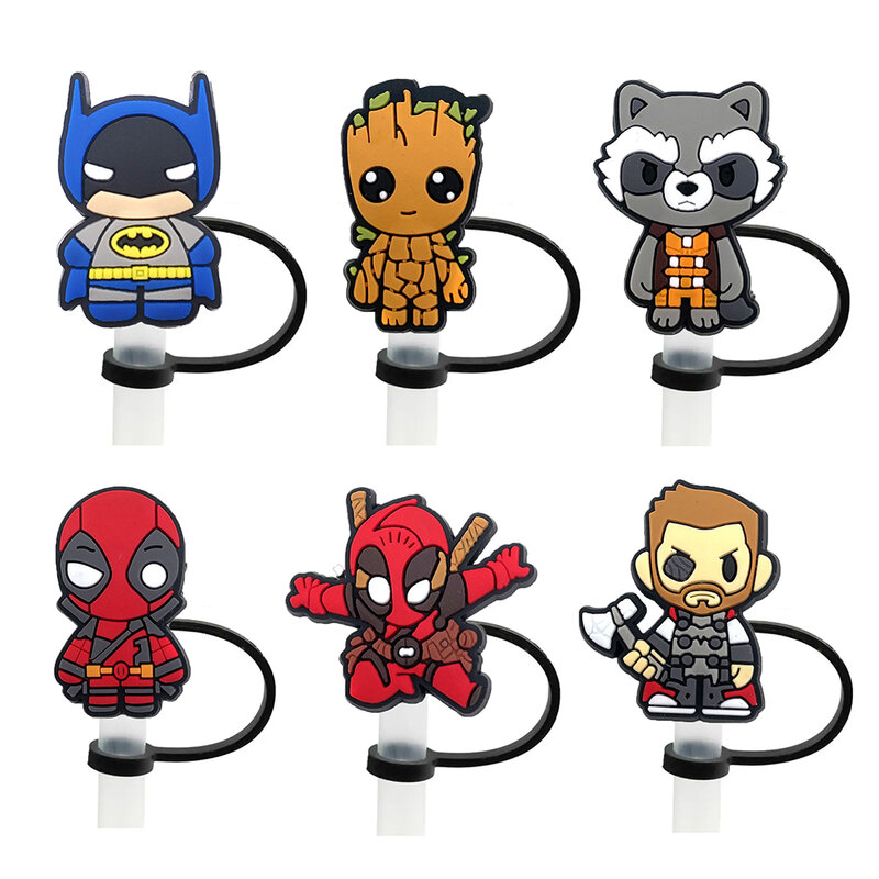 Hot Toys Marvel The Avengers SuperHero Straw Cover Cap Drink Straw Plug Reusable Splash Proof Drinking Cup Straw Cap Accessories