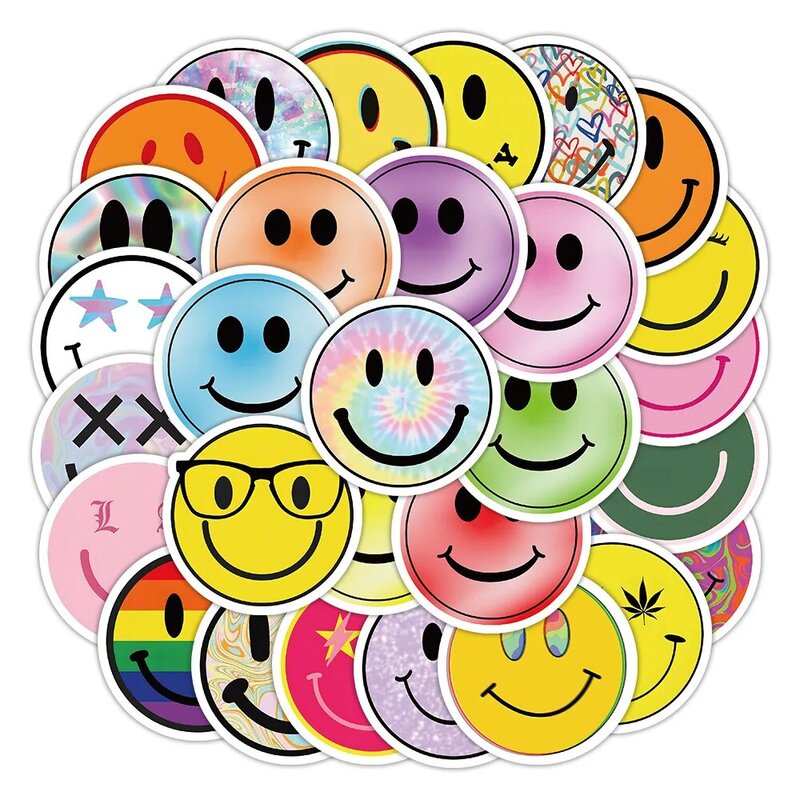 Smiley face adesivos 50/100 peças de diversão colorida novo design-impermeável e durável-ótimo para recompensas, presentes e personalização