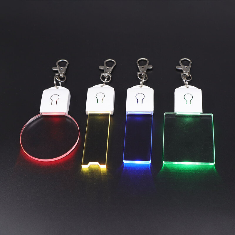 5/10/30Pcs Led 3D Blank Acrylic Keychain RGB Colorful Night Light Key Pendant Lamp Wedding Christmas Decor Diy Gift Key Ring