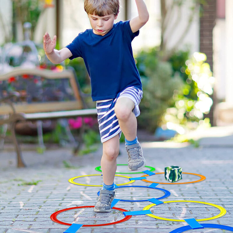 Neue Outdoor-Kids Lustige Körperliche Training Sport Spielzeug Gitter Jump Ring Set Spiel 10 Hoops 10 Anschlüsse für Park Spielen jungen Mädchen