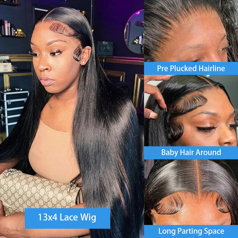 200 Density Bone Straight Lace Front Human Hair Wig Brazilian 13x4 13x6 Straight Transparent Lace Frontal Wigs 30 Inch For Women