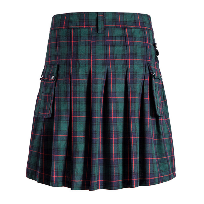 2023 celana kotak-kotak antik Tartan Kilt tradisional gaya Skotlandia dengan saku celana pendek kasual rok Skotlandia
