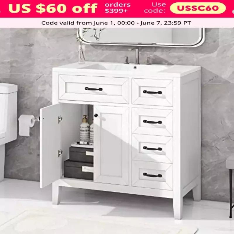 Bathroom Vanity with Sink, Bathroom Storage Cabinet with 3 Drawers, Wood Bathrooms Vanity Set, 36" Bathroom Vanity with Sink