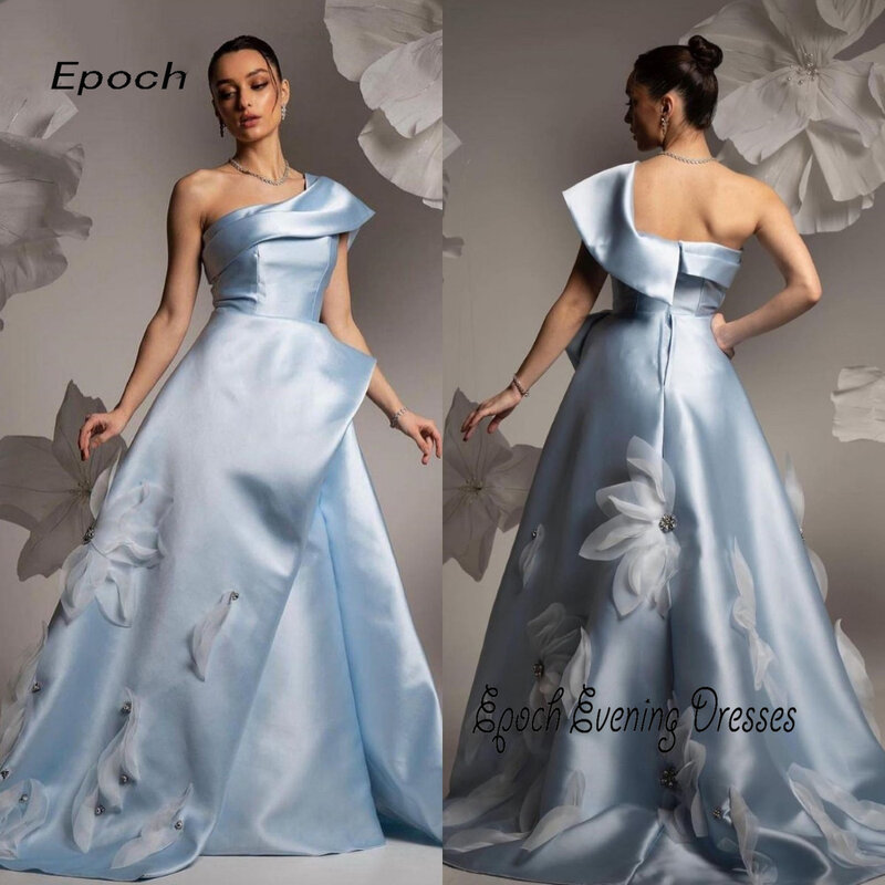 Gaun malam Satin Epoch 2024 desain Arab satu bahu panjang selantai A-Line elegan 3D bunga seksi gaun Prom koktail wanita seksi