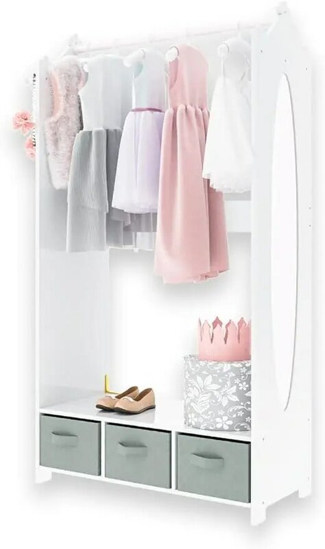 Dress Up Storage Kids Costume Organizer Center, Open Hanging Armoire Closet Unit Furniture (bianco)