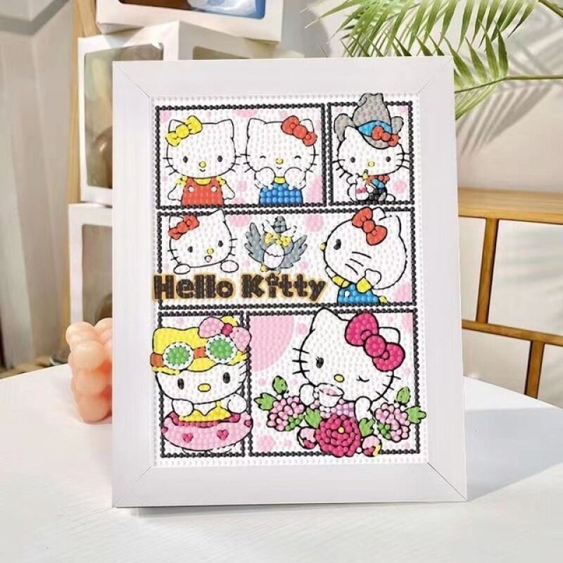 Sanurgente-Peinture diamant thème dessin animé Hello Kitty, mosaïque complète 5D, kit de points de croix à faire soi-même, décoration d'intérieur avec cadre