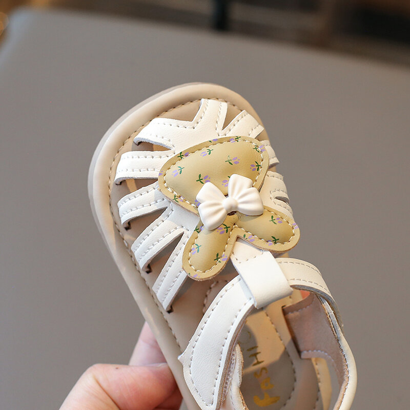 Unishuni-sandálias sola macia para meninas, sapatos de coelho fofos com flor, cor rosa e bege, para crianças e bebê