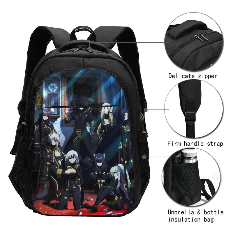 Anime Eminence In Shadow Travel Laptop Backpack, Business Water Resistant Laptop Backpack with USB Charging Port, College Bag