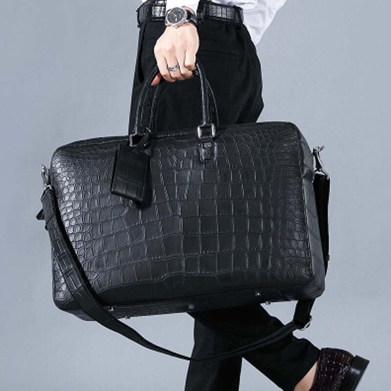 Hulangzhishi novo genuíno couro de crocodilo negócios lazer em uma viagem de negócios homens bolsa de viagem um ombro saco de bagagem