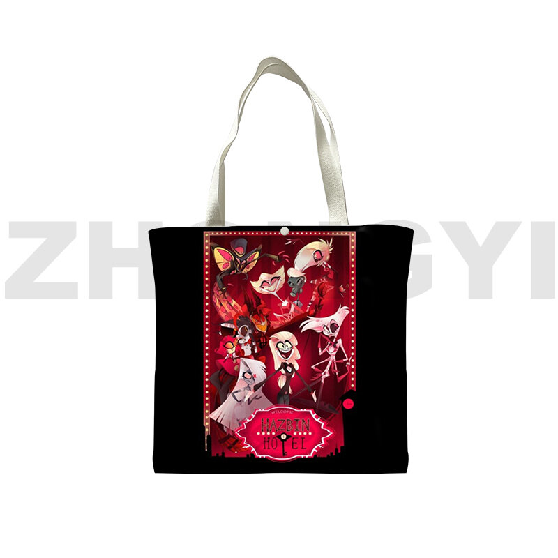 Fashion 3D tas bahu Hazbin Hotel wanita tas tangan tas Messenger tas Tote lucu untuk wanita tas kanvas tas belanja dapat digunakan kembali
