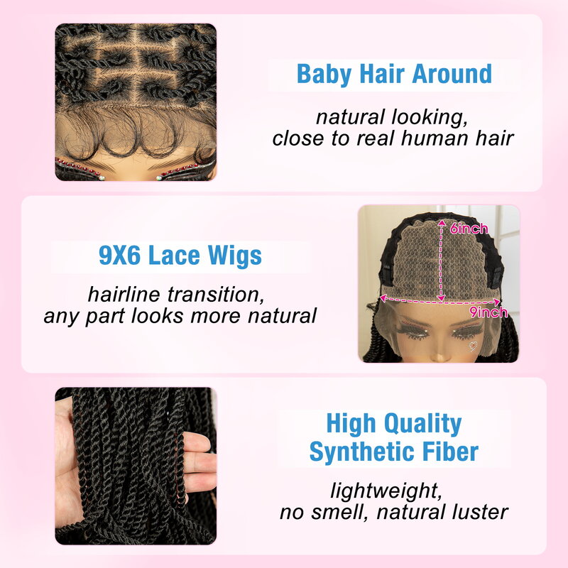 Parrucche intrecciate sintetiche Twist per donne nere parrucca intrecciata leggera frontale in pizzo da 20 pollici