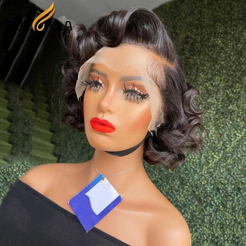 Side Part Ginger Brown Colored Pixie Cut Lace Frontal Wig Human Hair Loose Wave Short Bob 360 Full Lace Wigs For Black Women