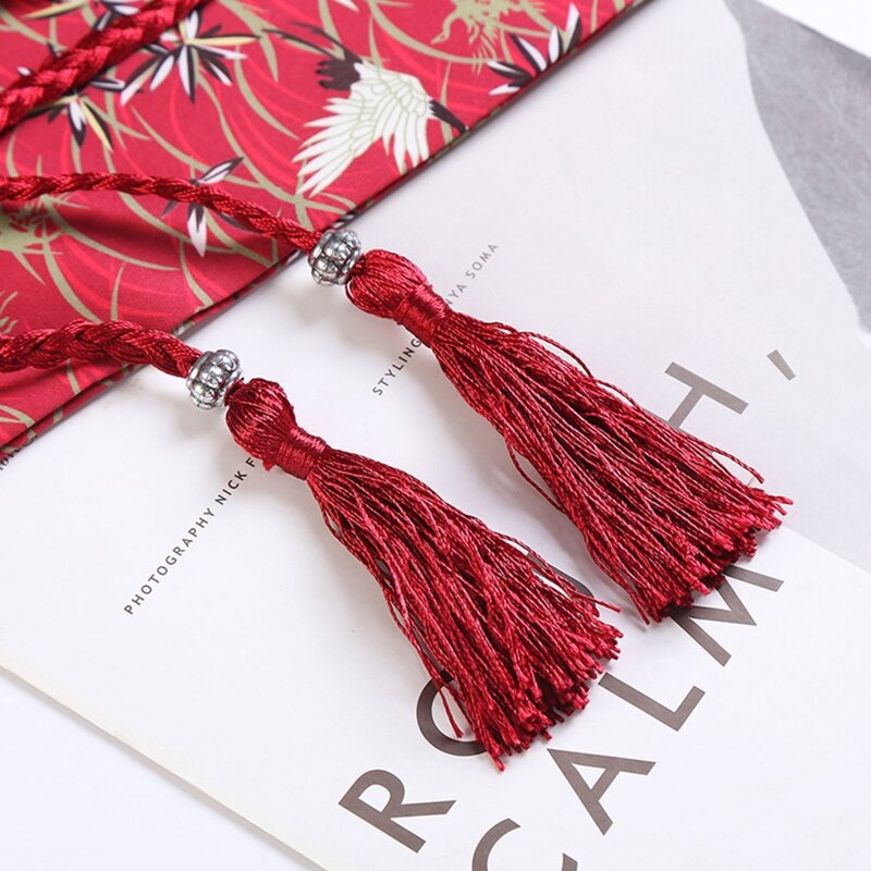 Traditional Japanese Kimono Bow Belt with Tassel Hand Embroidery Cloth Belt Hanfu Dress Wide Waist Band Robe Accessories