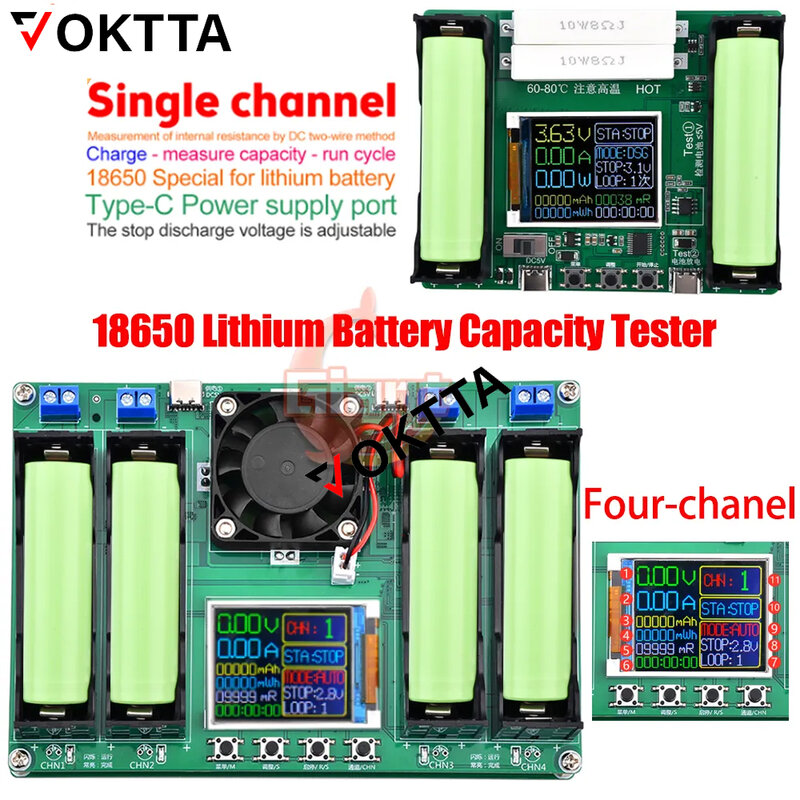 Penguji kapasitas baterai Lithium 18650 modul detektor daya baterai Digital MWh MAh penguji resistensi Internal otomatis