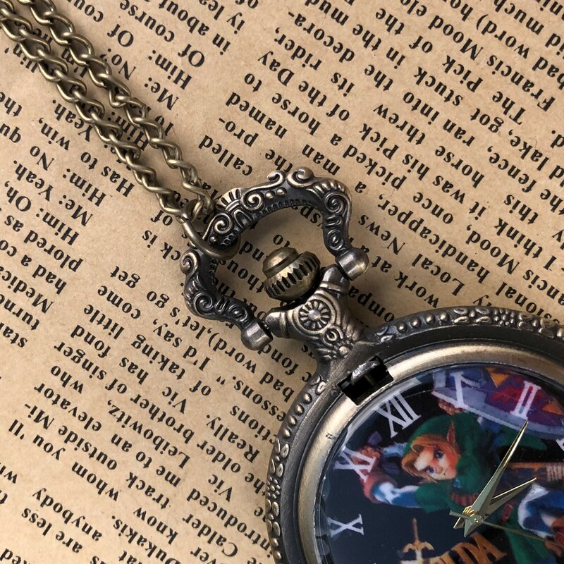 Bronzo Anime tema orologio da tasca al quarzo quadrante carattere numeri romani cinturino catena ciondolo orologio uomo donna studenti regali