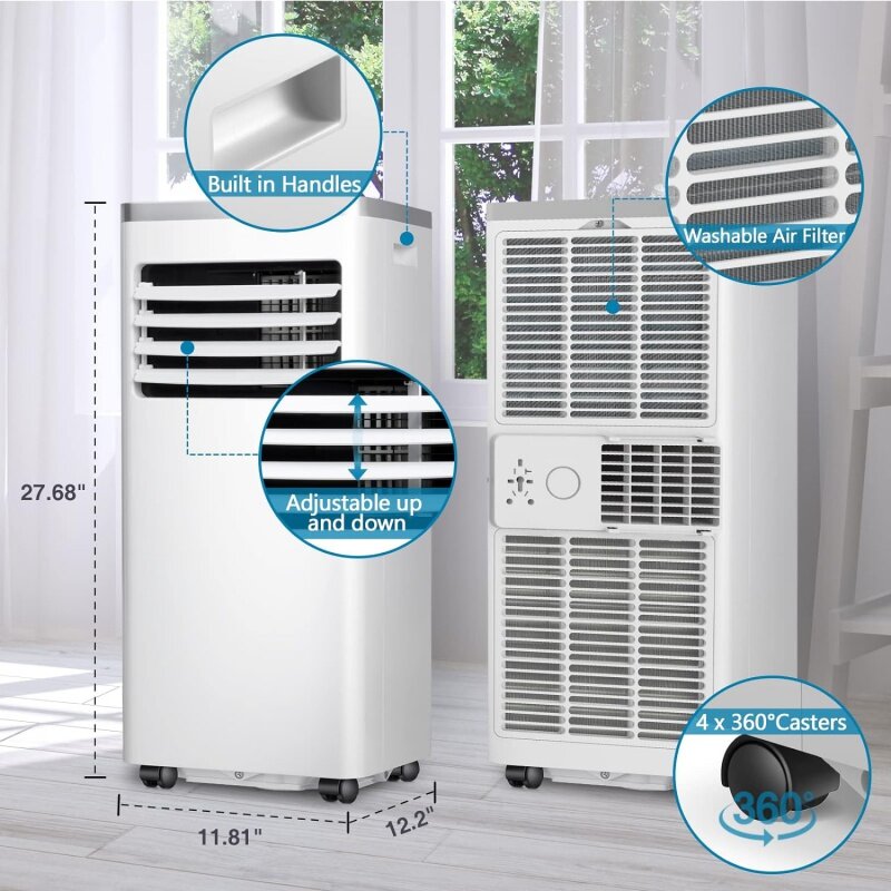 R.W.FLAME 10,000 BTU Portable Air Conditioner for Room Up to 450 Sq.Ft,with Dehumidifier & Fan,Standing
