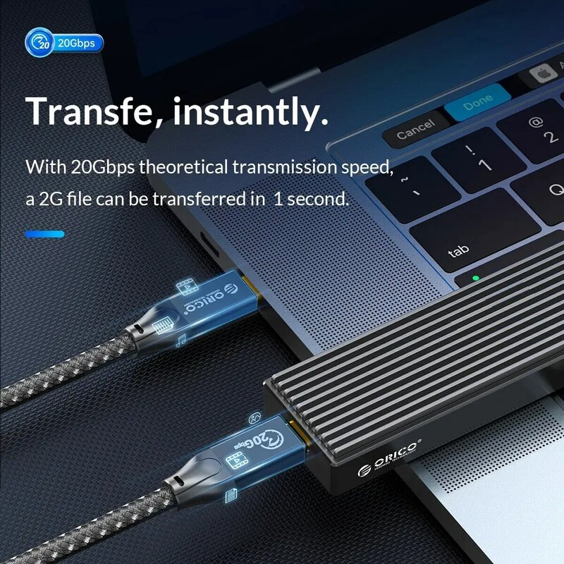 ORICO สาย USB C 20Gbps PD100W สายชาร์จเร็ว USB3.2 Gen 2 HD 4K @ 60Hz วีดีโอถักด้วย E-Mark สำหรับแล็ปท็อป MacBook