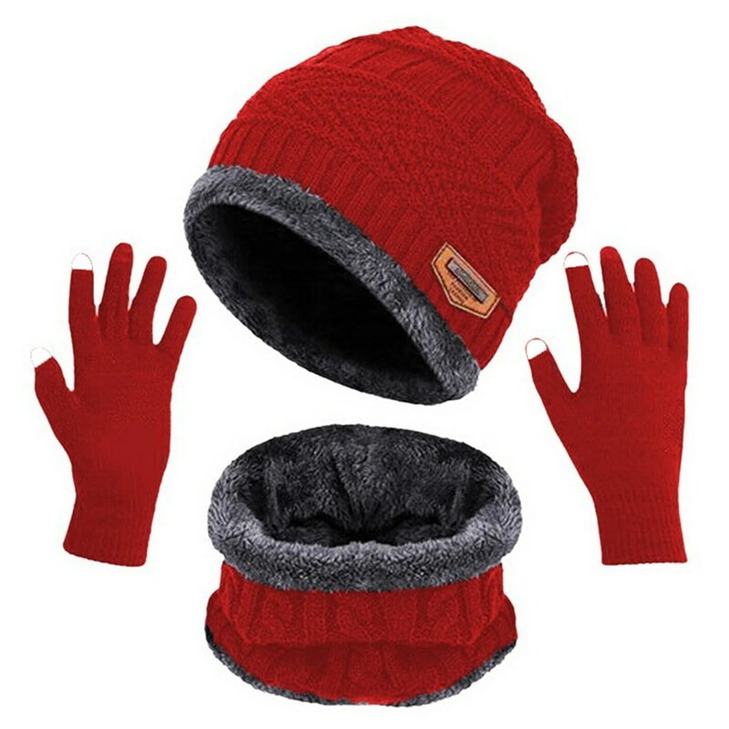 Зимние Оригинальные перчатки для сенсорных экранов, Вязаная Шапка-бини с напуском, Шапка-бини, теплые перчатки для сенсорных экранов для мужчин и женщин