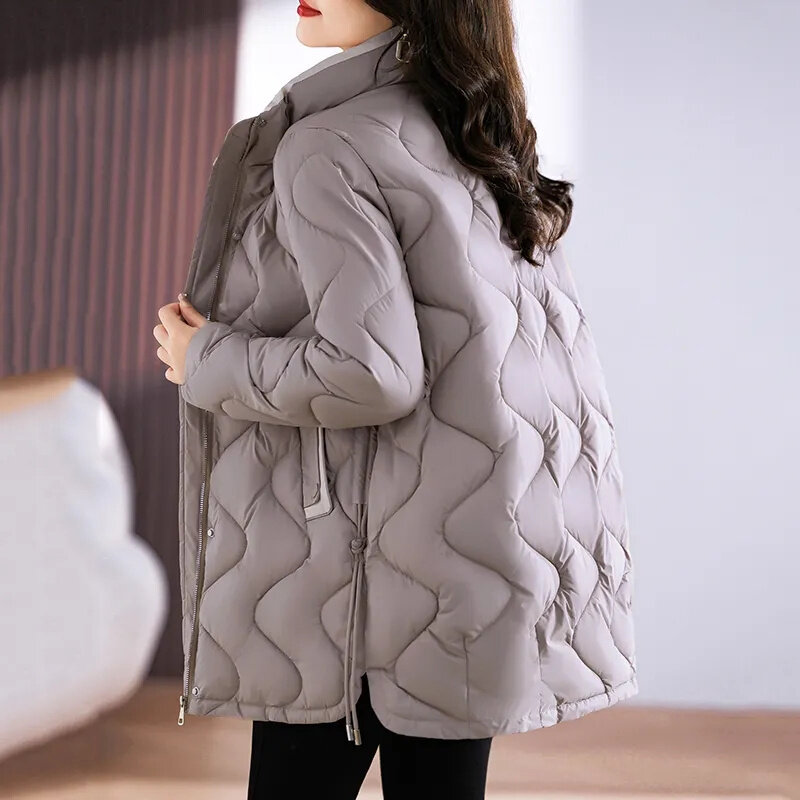 Mantel katun panjang menengah ke atas, jaket kasual atasan ramping baru, temperamen wanita paruh baya, mantel hangat