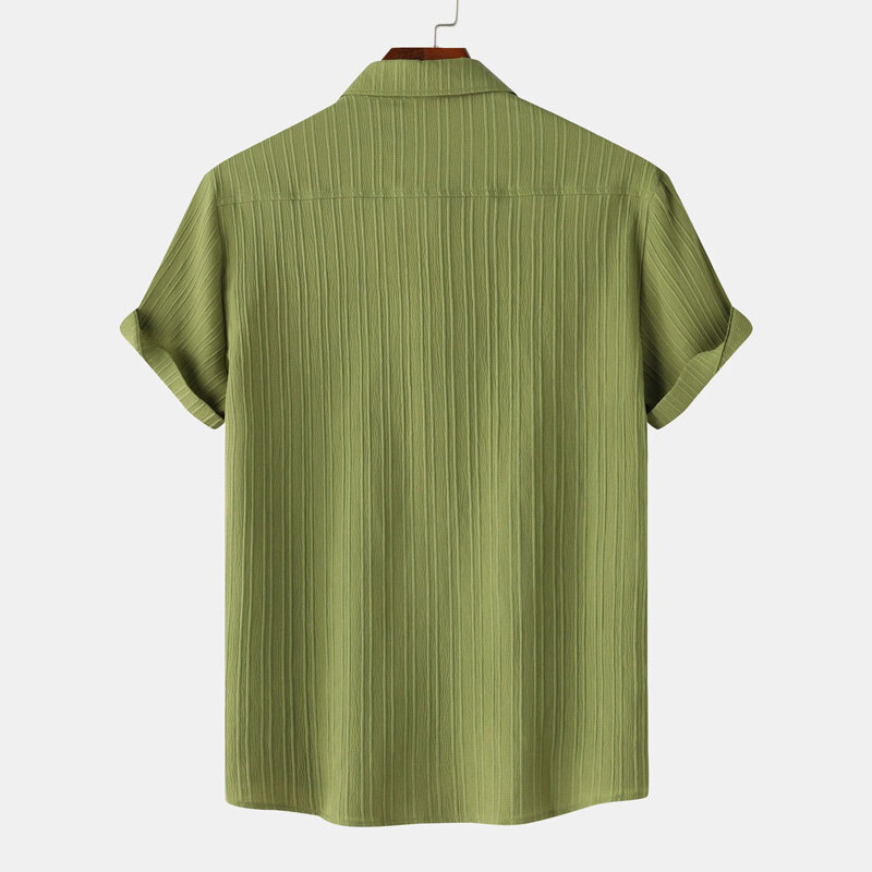 Chemise hawaïenne boutonnée à manches courtes pour hommes, chemises en coton et lin, décontracté, respirant, fête de vacances, plage, vert, été, 2024