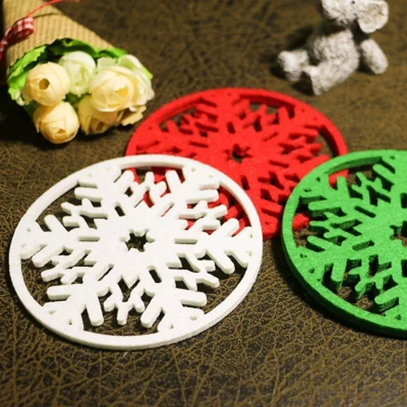 6pcs/lot Cup Mat Merry Christmas Decorations Snowflakes Cup Mat Non-woven Fabric Dinner Party Dish Tray