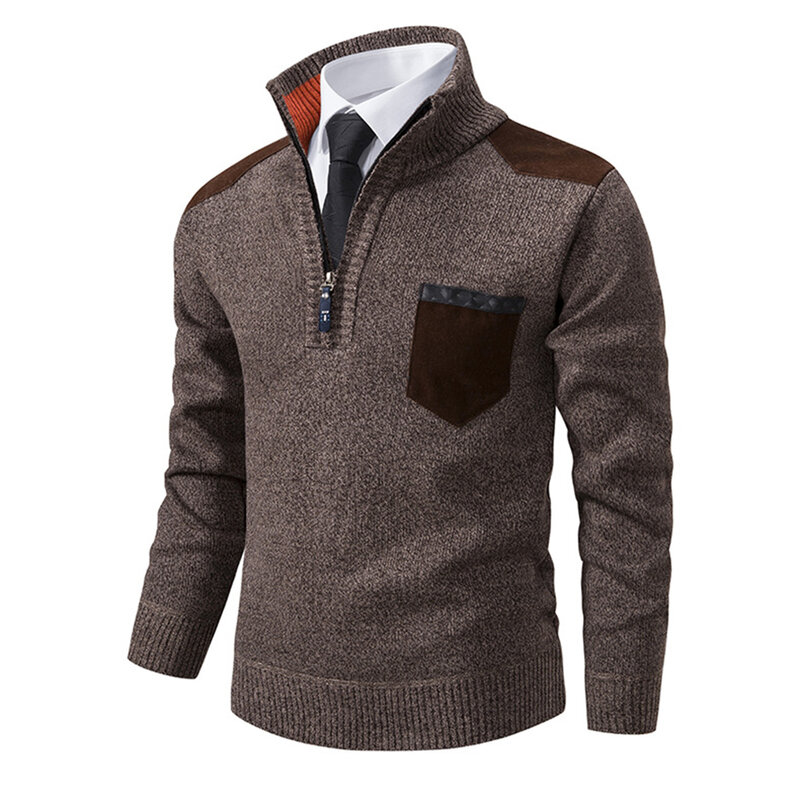 Coffee Dark Blue Beige Casual Stand Collar Fleece Winter Long Sleeve Knitted Pullover Warm Jumper Sweater Tops
