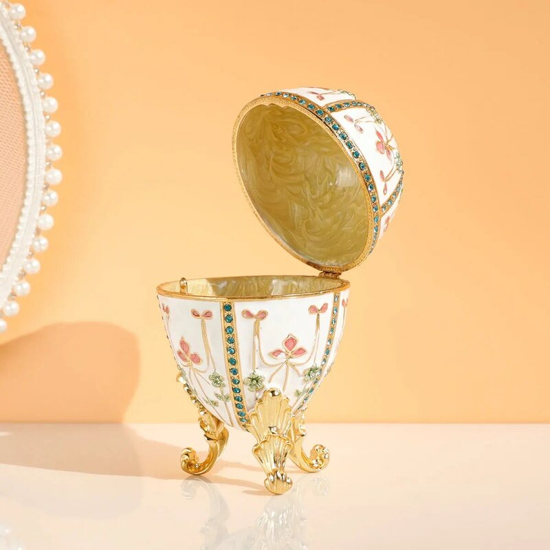 Faberge 에그 스타일 에나멜 보석 장신구 상자, 경첩 달린 독특한 선물, 홈 데코, 1PC