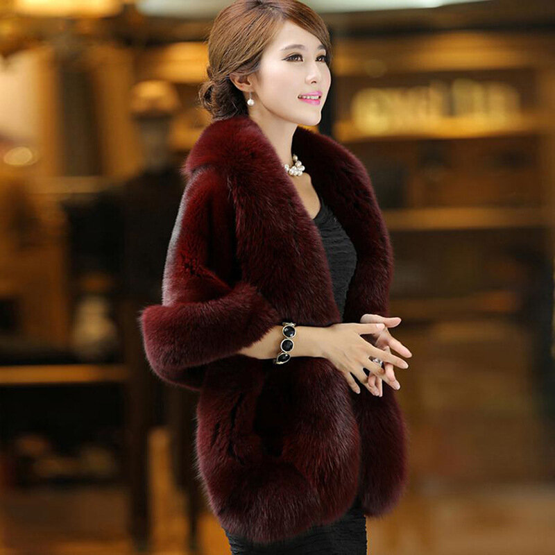 Manteau Imitation fourrure, Version coréenne, Slim, couleur unie, pour la longue Section, poils de lapin, épais