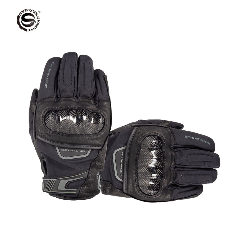 SFK-guantes tácticos de dedo completo para Motocross, protección de conducción de fibra de carbono, cuero de cabra Real, impermeable, cálido, invierno